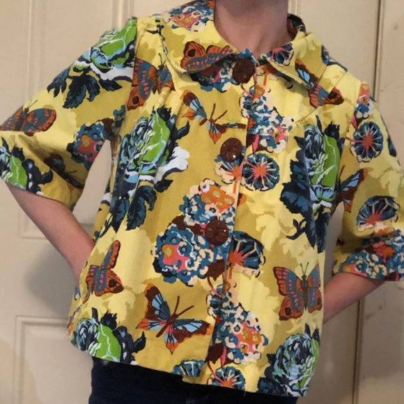 Anthropologie Jackets & Blazers - Yellow Velvet Flower & Butterfly Jacket